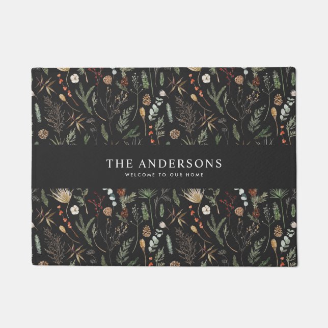 moderne zwarte botanische elegant deurmat (Voorkant)