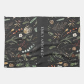 moderne zwarte botanische elegant theedoek (Horizontaal)