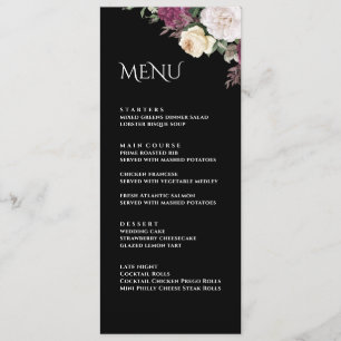 Moderne Zwarte Bourgogne Pioenrozen Huwelijksmenu Menu