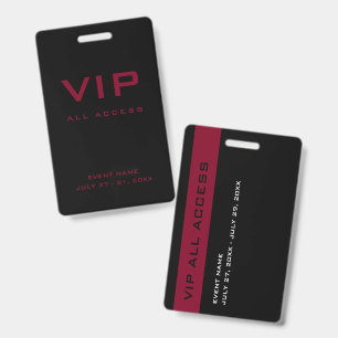 Moderne Zwarte & Bourgondische VIP Toegangspas ID Badge