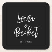 moderne zwarte bruiloft vierkante kartonnen onderzetter (Voorkant)