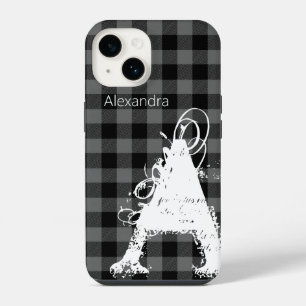 Moderne zwarte buffel speelde grote monogram naam iPhone 14 hoesje
