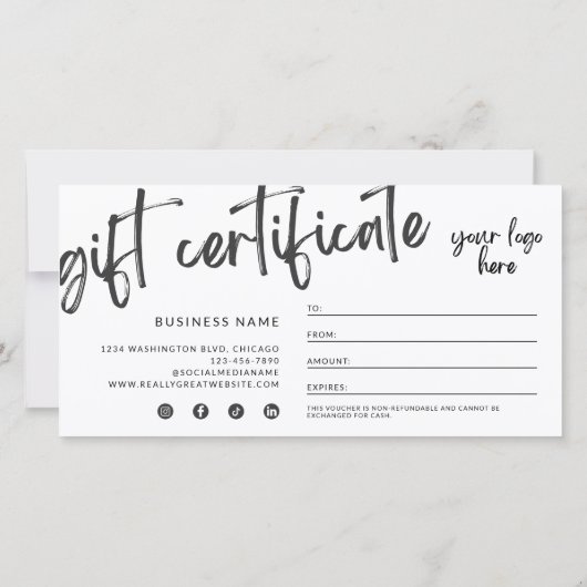 Moderne Zwarte Cadeaubon Certificaat (Achterkant)