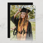 Moderne Zwarte Calligraphy Foto Afstuderen Kaart (Voorkant / Achterkant)
