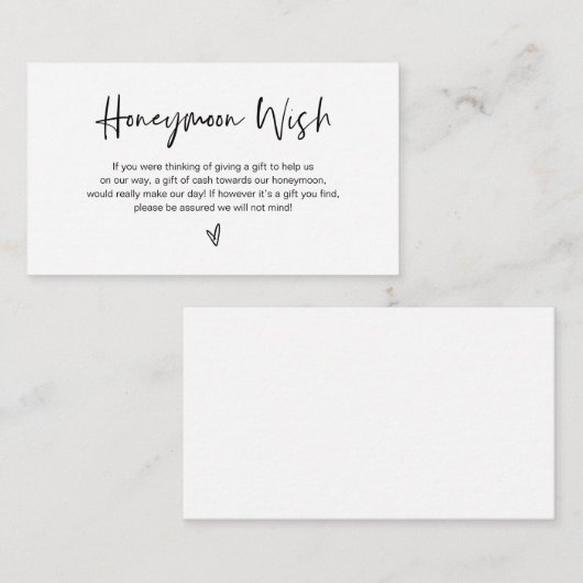 Moderne zwarte casual elegantiefunctie, Honeymoon Informatiekaartje (Voorkant / Achterkant)