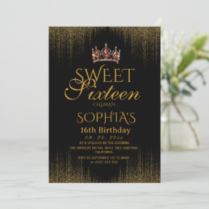 Moderne Zwarte Chic Sweet 16 Verjaardag Kaart