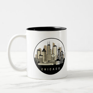 Moderne zwarte Chicago Illinois Skyline Tweekleurige Koffiemok