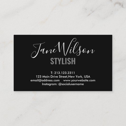 Moderne zwarte chique handtekening visitekaartje (Achterkant)
