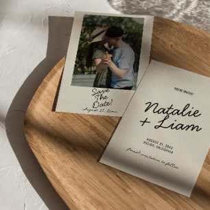 Moderne zwarte crème grillige retro foto bruiloft save the date