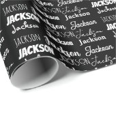 Moderne Zwarte Custom Typography Collage Verjaarda Cadeaupapier (Rol Hoek)