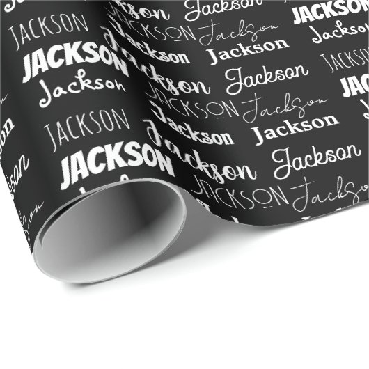 Moderne Zwarte Custom Typography Collage Verjaarda Cadeaupapier (Rol Hoek)