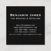 Moderne zwarte druk wasprogramma mobiele auto vierkante visitekaartje (Achterkant)