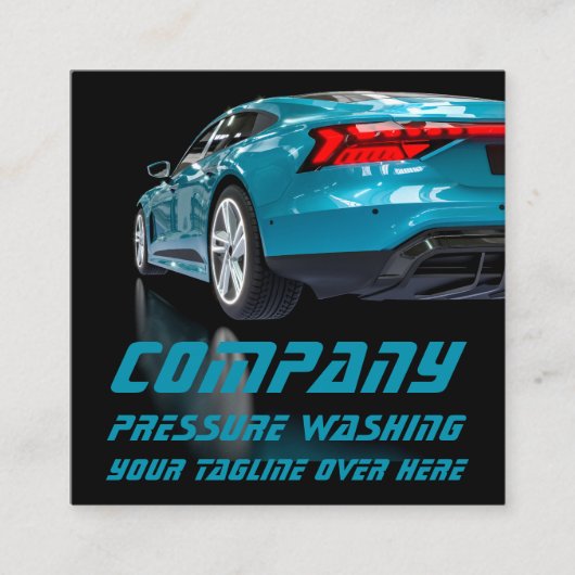 Moderne zwarte druk wasprogramma mobiele auto vierkante visitekaartje (Voorkant)