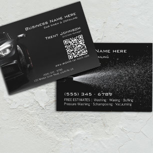 Moderne Zwarte Drukwas Auto Detailing QR Visitekaartje