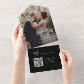 Moderne zwarte eenvoudige QR-code bruiloft All In One Uitnodiging (Afscheurbaar)