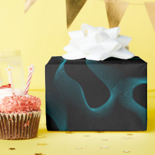 Moderne zwarte en blauwe Abstracte Wavy lijnen Cadeaupapier