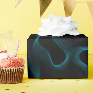 Moderne zwarte en blauwe Abstracte Wavy lijnen Cadeaupapier