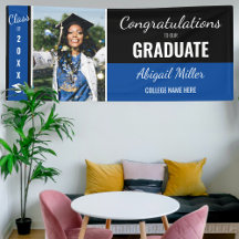 Moderne zwarte en blauwe felicitaties Afstuderen F