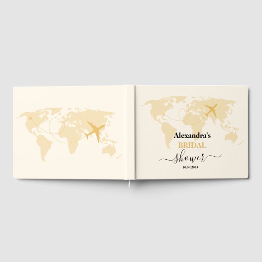 Moderne Zwarte en Gouden Bestemming Paspoort Bruid Gastenboek (Volledig)