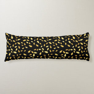 Moderne zwarte en gouden bladeren, geïllustreerd p lichaamskussen