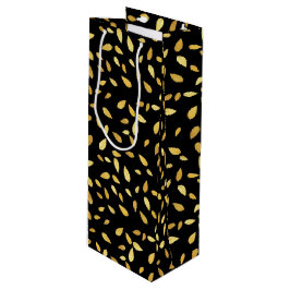 Moderne zwarte en gouden bladeren, geïllustreerd p wijn cadeautas