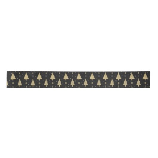 Moderne zwarte en gouden elegante kerstboomstructu lint (Voorkant)