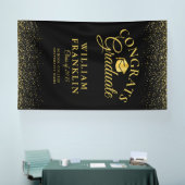 Moderne Zwarte en Gouden Glitter Afstudeerfeest Spandoek (Beurs)