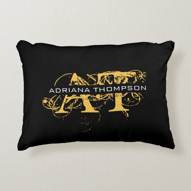 Moderne, zwarte en gouden monogrammen accent kussen (Voorkant)