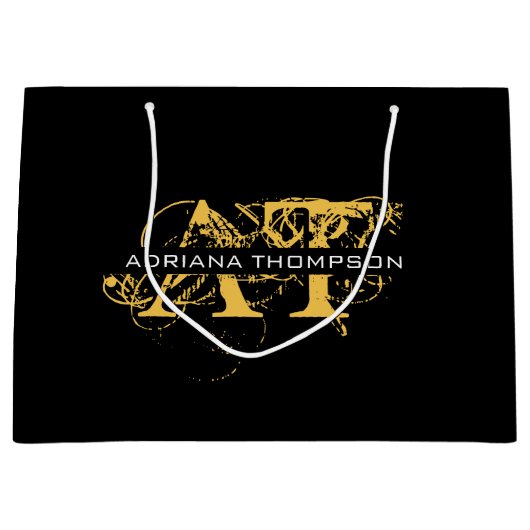 Moderne, zwarte en gouden monogrammen groot cadeauzakje (Voorkant)