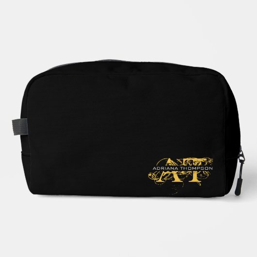 Moderne, zwarte en gouden monogrammen toilettasje (Voorkant)