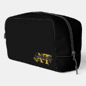 Moderne, zwarte en gouden monogrammen toilettasje (Rechterhoek)