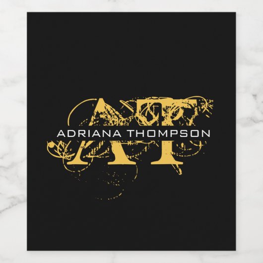 Moderne, zwarte en gouden monogrammen wijn etiket (Enkel label)