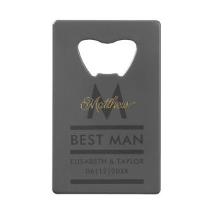 Moderne Zwarte en Gouden Naam & Monogram Beste Man Kredietkaart Flessenopener