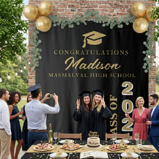 Moderne zwarte en gouden script zwarte afstuderen wandkleed