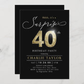 Moderne zwarte en gouden verrassing 40e verjaardag kaart (Voorkant / Achterkant)