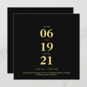 Moderne Zwarte en Gouden Vierkante Save The Date T Kaart (Voorkant / Achterkant)