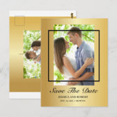 Moderne zwarte en goudfoto opslaan Datum invullen Briefkaart (Voorkant / Achterkant)