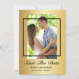 Moderne zwarte en goudfoto opslaan datum kaart