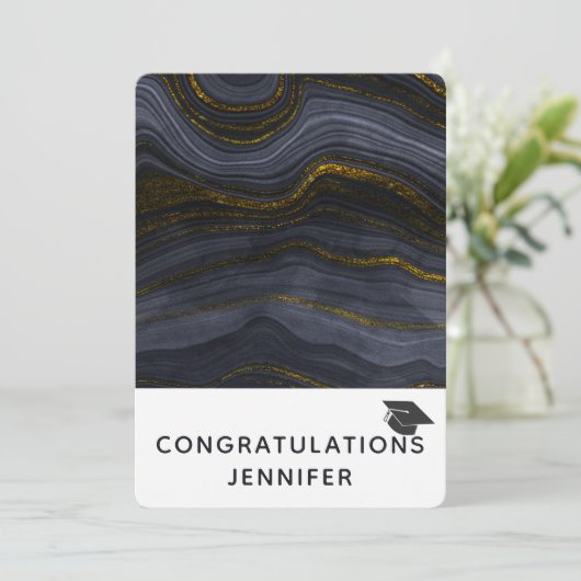 Moderne zwarte en goudgrijze verloopdop feestdagenkaart (Staand voorkant)