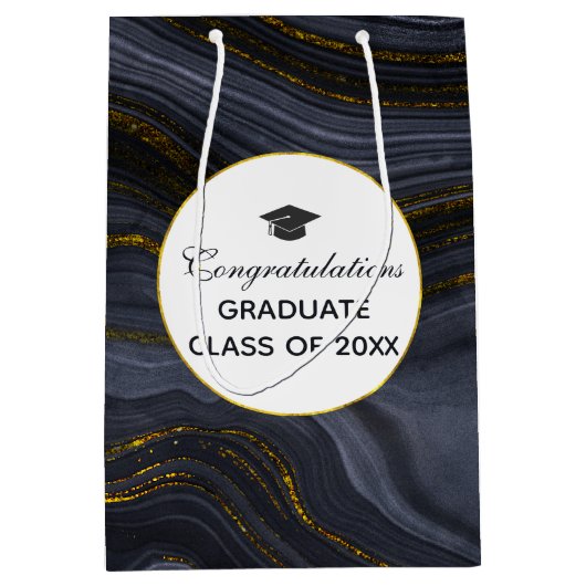 Moderne zwarte en goudgrijze verloopdop medium cadeauzakje (Voorkant)