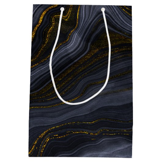 Moderne zwarte en goudgrijze verloopdop medium cadeauzakje (Achterkant)