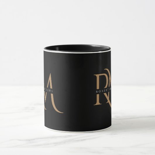 Moderne zwarte en goudInitialen Elegant Monogramme Mok (Midden)