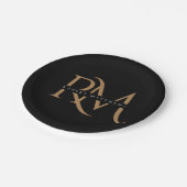 Moderne zwarte en goudInitialen Elegant Monogramme Papieren Bordje (Gekanteld)