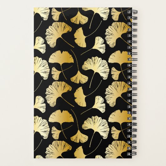 Moderne zwarte en goudkleurige patroonbruiloft planner (Achterkant)