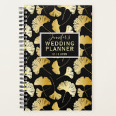 Moderne zwarte en goudkleurige patroonbruiloft planner (Voorkant)