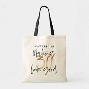 Moderne zwarte en goudverjaardag op maat tote bag