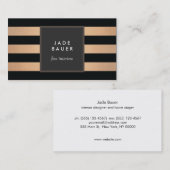 Moderne, zwarte en koperen stripte interieurontwer visitekaartje (Voorkant / Achterkant)