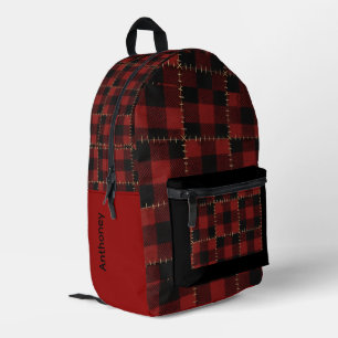 Moderne zwarte en rode Buffalo Plaid Bedrukte Rugzak