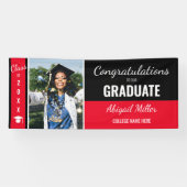 Moderne zwarte en rode felicitaties Afstuderen Fot Spandoek (Horizontaal)