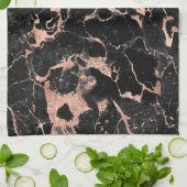 Moderne zwarte en Roos Gold Marble Pattern Theedoek (Gevouwen)